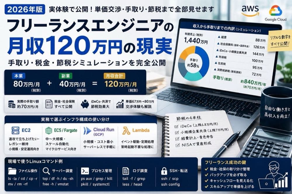 フリーランスエンジニアの月収120万円の現実：手取り・税金・節税シミュレーション