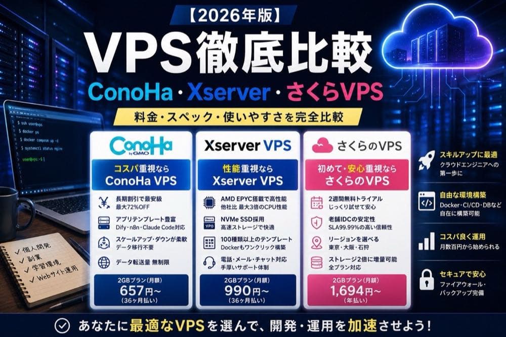 【2026年版】ConoHa・Xserver・さくらVPS比較